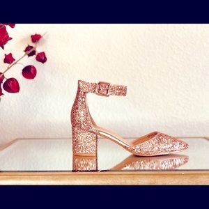 Glitter sandals, low block heel